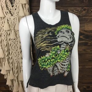 Vans | Split Hem Muscle Tee Floral Skull Skeleton